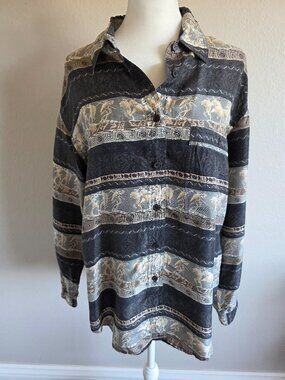 Vintage Metro Express Silk Blouse Women Size M Equestrian Warrior 80s Washable
